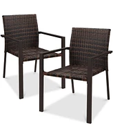 Best Choice Products Set of 2 Wicker Chairs, Stackable Outdoor Dining Furniture w/ Armrests