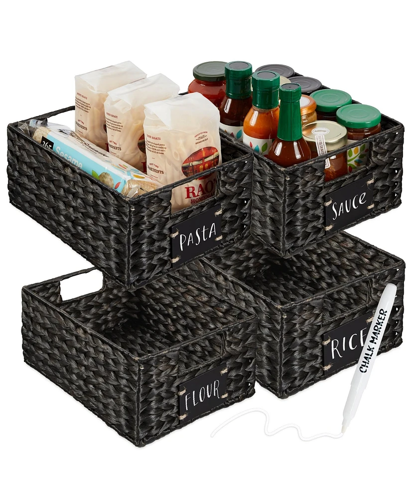 Best Choice Products Set of 4 12in Woven Water Hyacinth Pantry Baskets w/ Chalkboard Label, Chalk Marker