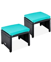 Best Choice Products Set of 2 Multipurpose Patio Wicker Ottomans w/ Removable Cushions, Steel Frame