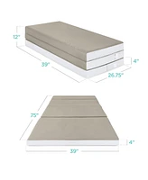 Best Choice Products 4in Thick Folding Portable Taupe Mattress Topper w/ Carry Case