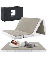 Best Choice Products 4in Thick Folding Portable Taupe Mattress Topper w/ Carry Case