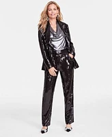 I.N.C. International Concepts Womens Sequined Blazer Straight Leg Pants Created For Macys