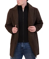 Kenneth Cole Men's Brush Houndstooth Textured Topcoat with Removable Bib