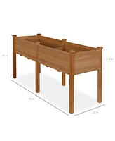 Best Choice Products 72x23x30in Raised Garden Bed, Elevated Wood Planter Box for Patio w/ Divider Panel - Acorn Brown