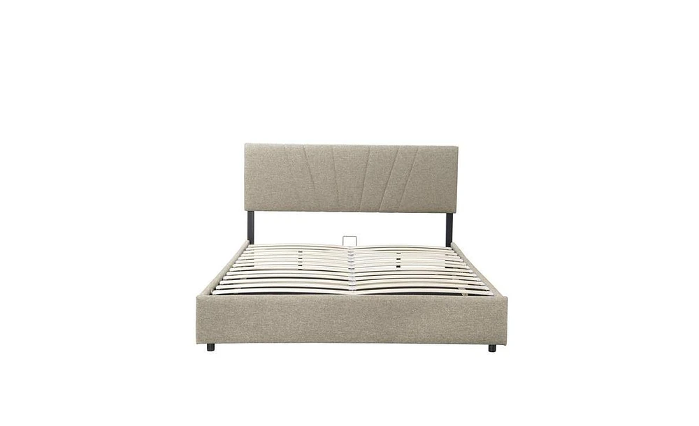 Slickblue Full Upholstered Platform Bed with Lifting Storage for Maximized Space