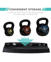 Best Choice Products 3-Piece Kettlebell Set with Storage Rack, Exercise Fitness Concrete Weights 5lb, 10lb, 15lb