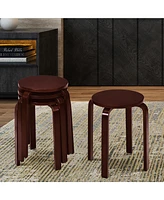 Gymax Set of 4 18" Stacking Stool Round Dining Chair Backless Wood Home Decor Brown