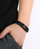 Rhona Sutton Black Leather Beaded Stainless Steel Bracelet
