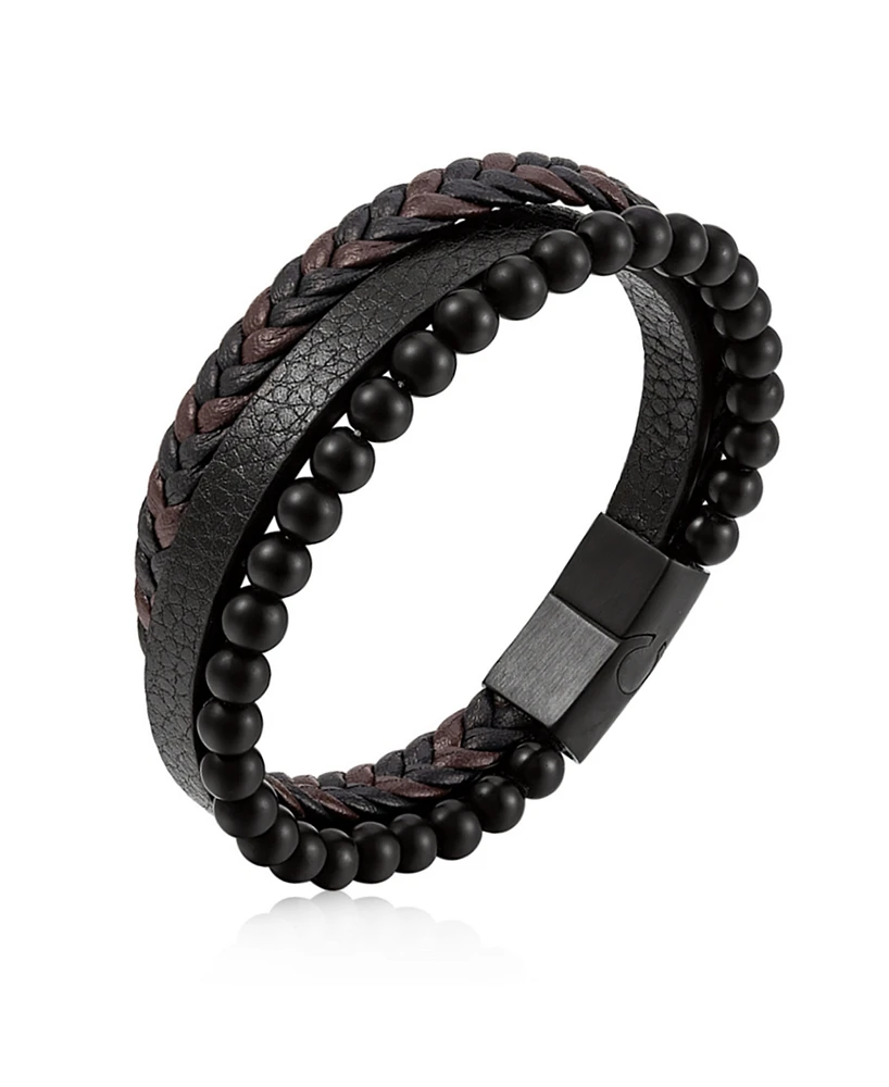 Rhona Sutton Black Axis Beaded Leather Bracelet