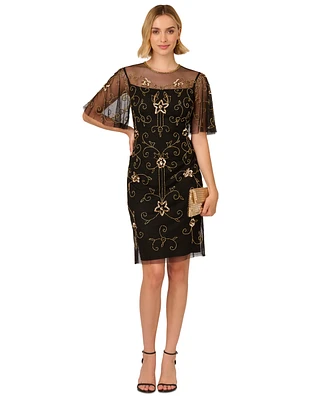 Adrianna Papell Women's Beaded Illusion-Neck Dress