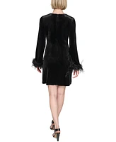 Karl Lagerfeld Paris Women's Velvet Feather-Trim Dress