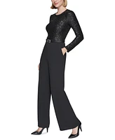 Karl Lagerfeld Paris Women's Sequin-Top Wide-Leg Jumpsuit