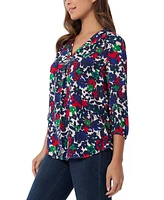 Jones New York Petite Floral Print Blouson-Sleeve V-Neck Blouse