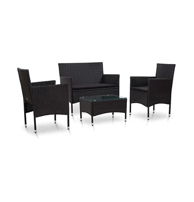 vidaXL 4 Piece Patio Lounge Set with Cushions Poly Rattan