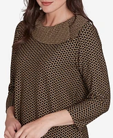 Ruby Rd. Petite Split Cowl Neck Textured Herringbone Jacquard Knit Top