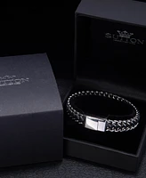 Rhona Sutton Silver Stainless Steel Statement Leather and Chain Bracelet