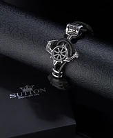 Rhona Sutton Silver Anchor Leather Stainless Steel Bracelet