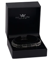 Rhona Sutton Black Gun Metal Leather Chain Stainless Steel Bracelet