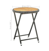 vidaXL Tea Table Gray 23.6" Poly Rattan and Solid Acacia Wood