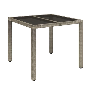 vidaXL Patio Table with Glass Top 35.4"x35.4"x29.5" Poly Rattan