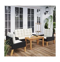 vidaXL 4 Piece Patio Lounge Set with Cushions Poly Rattan and Solid Wood