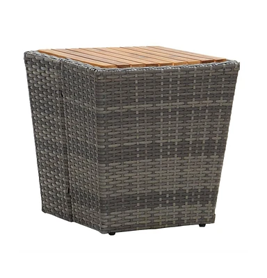 vidaXL Tea Table Gray 16.3"x16.3"x16.9" Poly Rattan and Solid Acacia Wood