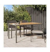 vidaXL Patio Table 59.1"x35.4"x29.5" Poly Rattan and Acacia Wood Gray