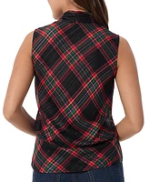 Jones New York Women's Plaid Tie-Neck Sleeveless Top