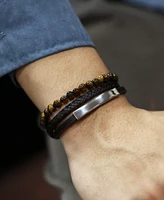 Rhona Sutton Black Tigers Eye Plated Leather Stainless Steel Bracelet