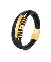 Rhona Sutton Multi Leather Black Gold Identification Stainless Steel Bracelet