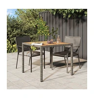 vidaXL Patio Table 35.4"x35.4"x29.5" Poly Rattan and Acacia Wood Gray