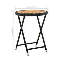 vidaXL Tea Table 23.6" Poly Rattan and Solid Acacia Wood