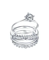 Bling Jewelry 1CT Round Solitaire Cz Band Inset Guard Enhancers promise Ring Set .925 Sterling Silver