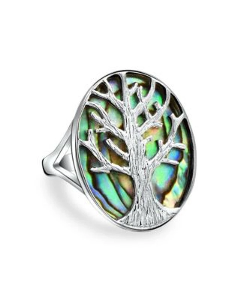 Bling Jewelry Large Statement Oval Rainbow Abalone Shell Earth Nature Family Wishing Tree Of Life Ring For Women .925 Sterling Silver