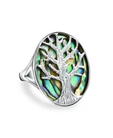 Bling Jewelry Large Statement Oval Rainbow Abalone Shell Earth Nature Family Wishing Tree Of Life Ring For Women .925 Sterling Silver