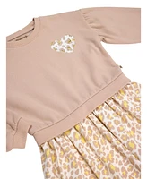 Bearpaw Little Girls Pullover Heart Patch Sweatshirt with Attached Skirt Outfit