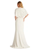 Tadashi Shoji Women's Reba Embellished Cape Overlay Bridal Gown