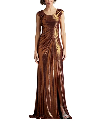 Tadashi Shoji Women's Houghton Metallic Crisscross Draped Gown