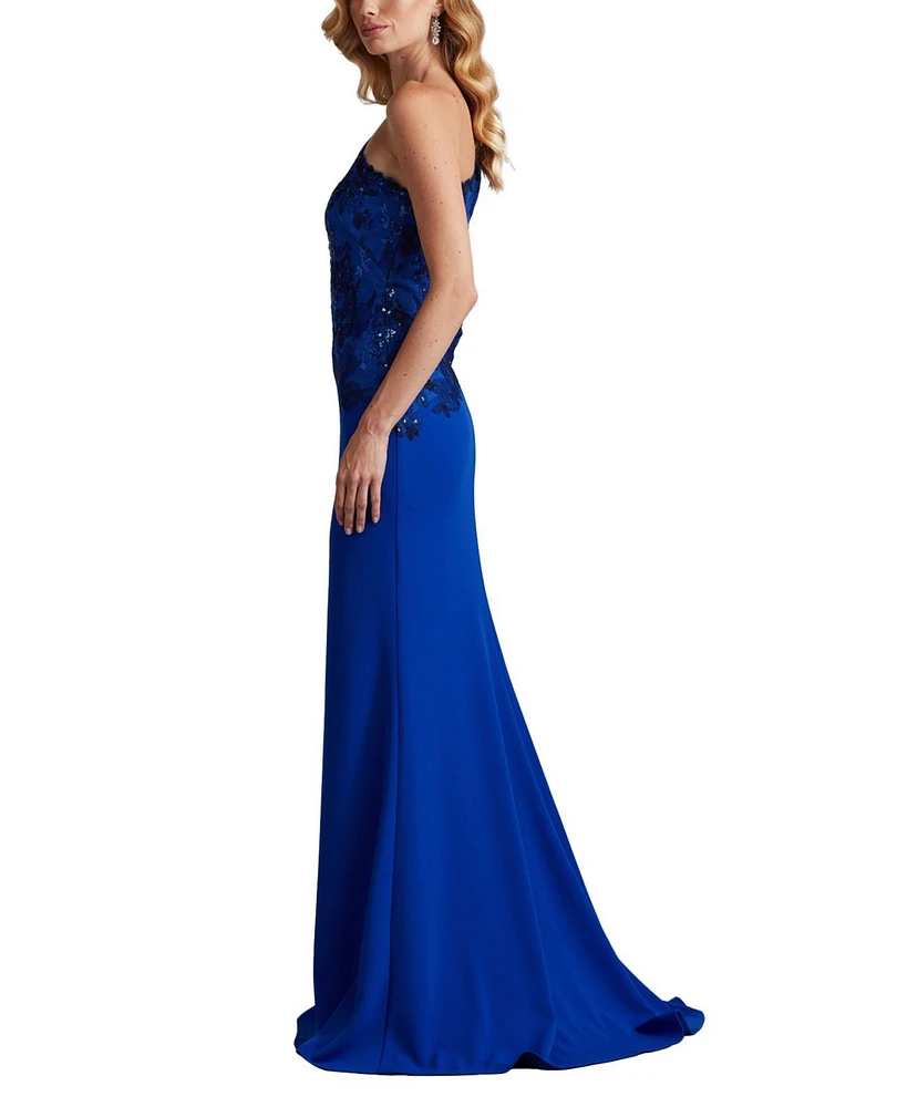 Tadashi Shoji Women's Abner One Shoulder Embroidered Bodice Gown