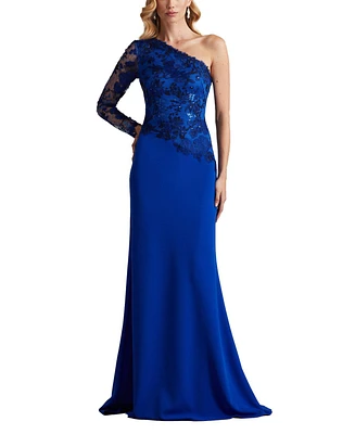 Tadashi Shoji Women's Abner One Shoulder Embroidered Bodice Gown