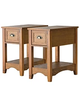 Gymax Set of 2 Contemporary Side End Table Compact Table w/ Drawer Nightstand Tawny