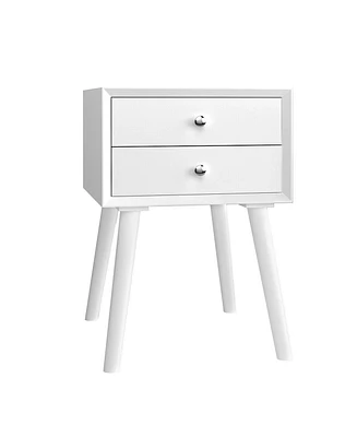 Gymax Wooden Nightstand Mid-Century End Side Table Bedroom W/2 Storage Drawers White