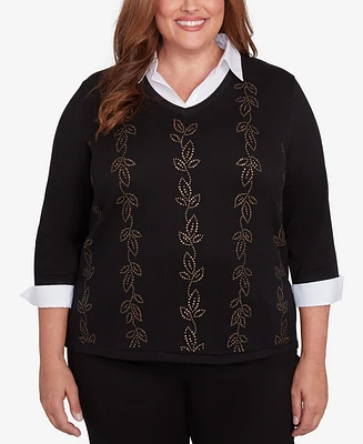 Alfred Dunner Plus Rue Rivoli Beaded Embroidered Two One Sweater