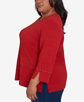 Alfred Dunner Plus Size Harvest Moon Spliced Solid Textured Crew Neck Top