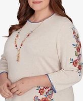 Alfred Dunner Plus Harvest Moon Paisley Floral Sweater with Necklace