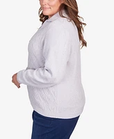 Alfred Dunner Plus Classic Zip Front Chenille Cardigan Sweater
