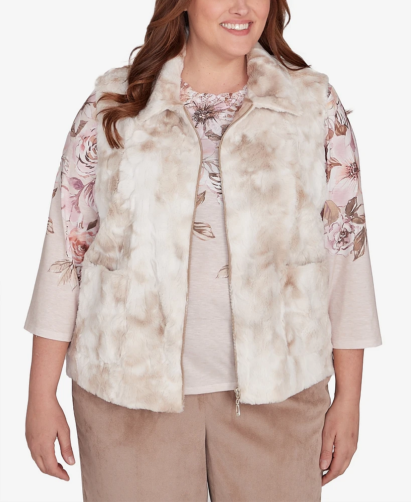 Alfred Dunner Plus Telluride Faux Fur Collared Vest