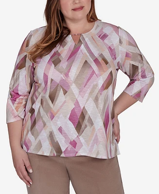 Alfred Dunner Plus Telluride Geometric Glass Split Neck Top