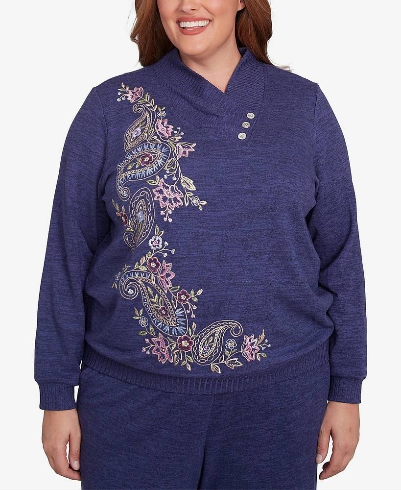 Alfred Dunner Plus French Quarter Paisley Embroidered Top