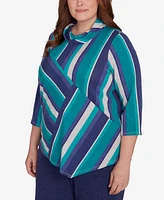 Alfred Dunner Plus French Quarter Spliced Stripe Cowl Neck Top